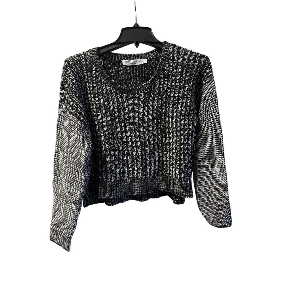Cotton Emporium Cropped Sweater Size small Black White Long Sleeve Tunic Top